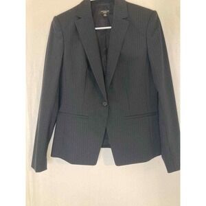 Ann Taylor‎ Womens Petite Black Pinstripe Wool Blend Blazer Jacket Size 8P